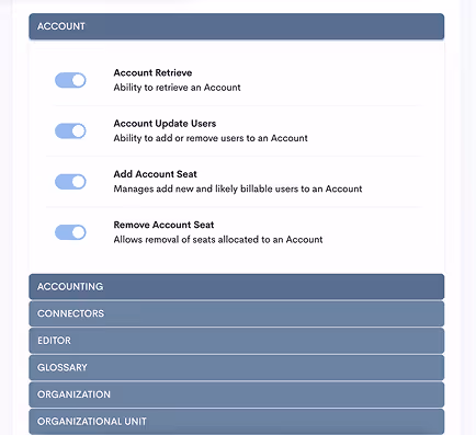 options the user can select or active