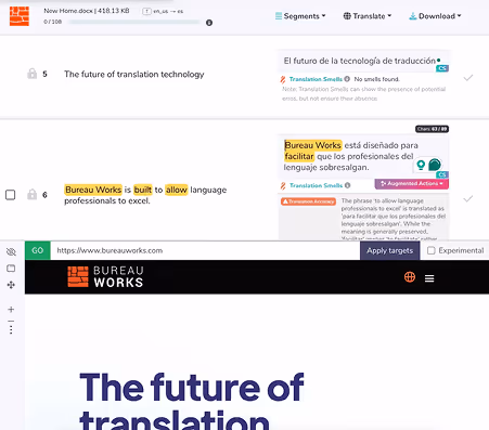 dashboard with all phrase where users can translate